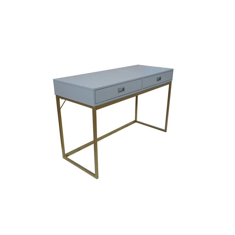 Light Blue, Gold Writing Desk with Easy Pull Drawers