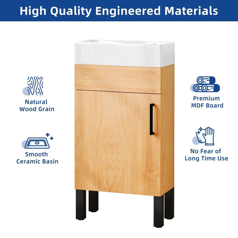Moasis 16''/24''/36" Freestanding Single Bathroom Vanity with Ceramic Basin