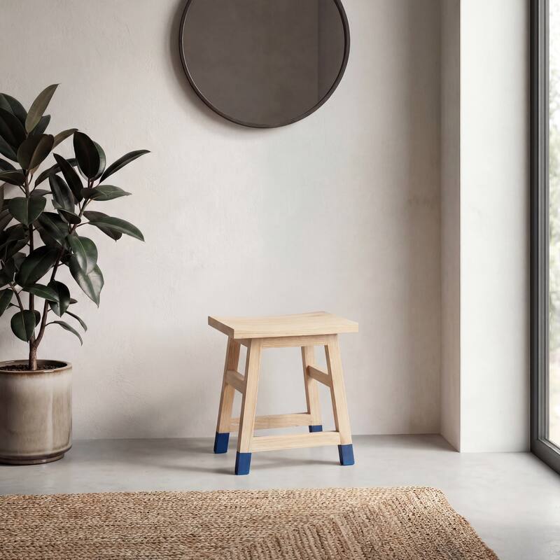 JONATHAN Y Finesse Classic Casual Handcrafted Solid Mindi Wood Accent Stool with Tipped Legs