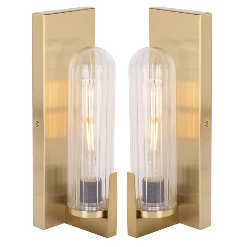 SAFAVIEH Couture Nicola, 5-inch, Metal/Glass Wall Sconce (Set of 2) - 4"W x 5"D x 13"H - Brass