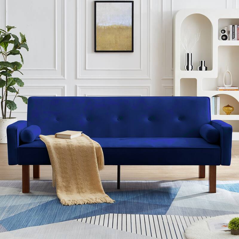 Blue/Velvet Futon Sleeper Loveseat Multiangle Backrest Reclining Sofa