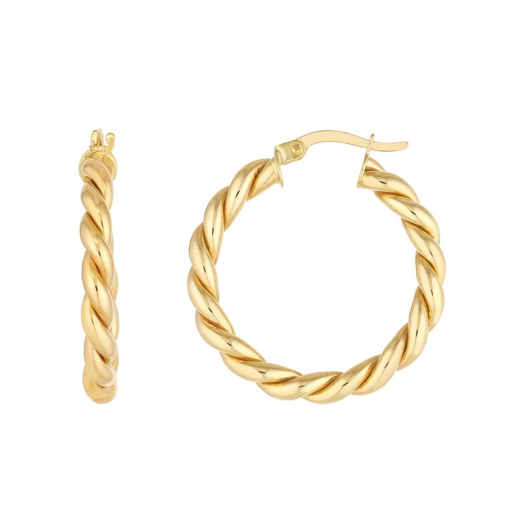Curata 14k Yellow Gold 2x25mm Braided Hoop Earrings