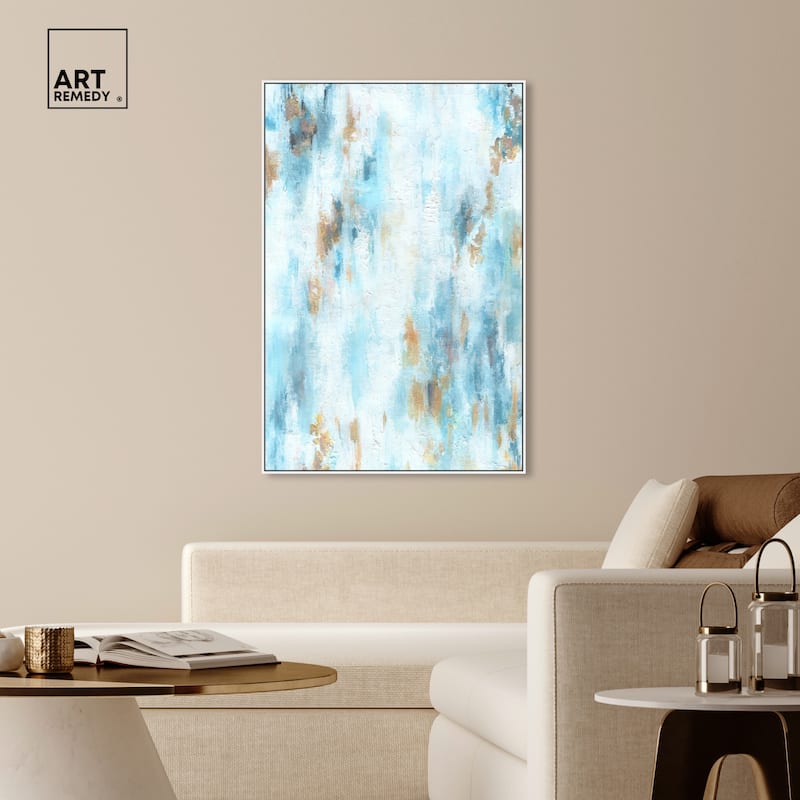 Art Remedy Textured Shades Framed Blue Abstract 1 Piece Canvas Wall Art
