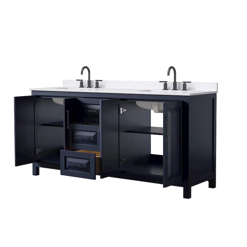 Daria 72-inch Double Vanity, 3 Hole Quartz Top