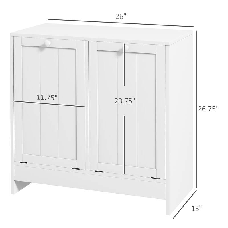 White Hidden Laundry Hamper Cabinet with Two Tilt Out Compartments Solid MDF and Particleboard - 26" W x 13" D x 26.75" H