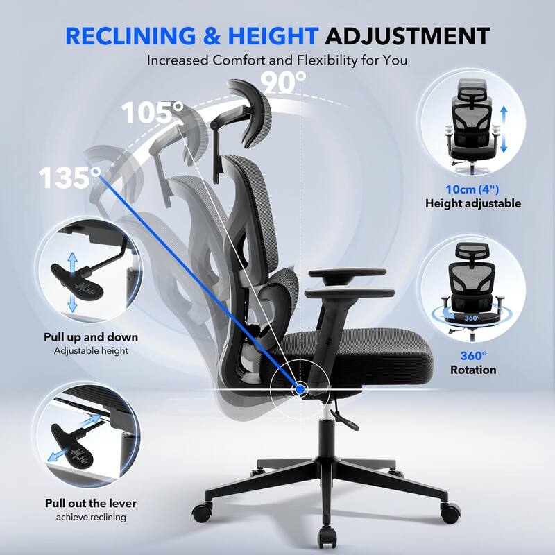 Ergonomic Office High-Back Computer Gaming Chair for Home, Office, Rolling Swivel