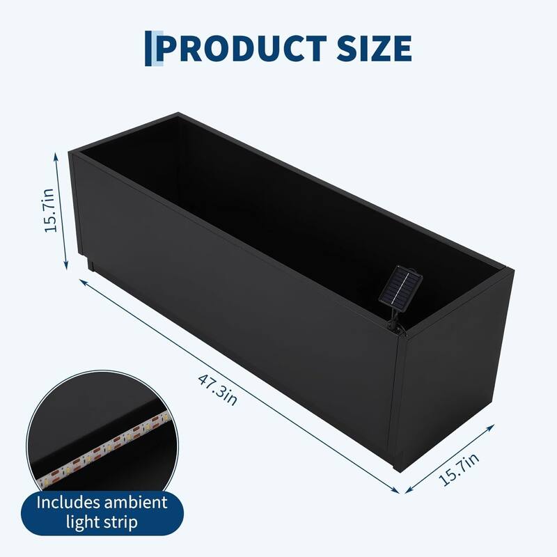 47"x16" LED Metal Planter Box, Raised Garden Bed with Exterior Light Strips - N/A