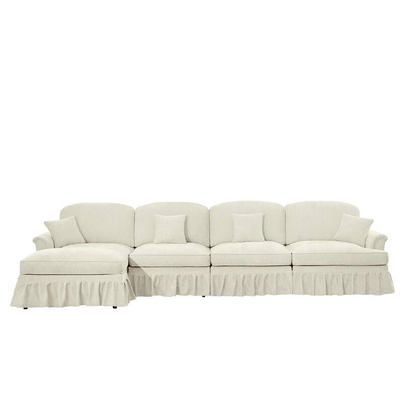 GDFStudio - Classic L-Shaped Chenille 4-Seater 137.8" Sectional Sofa with Ottoman