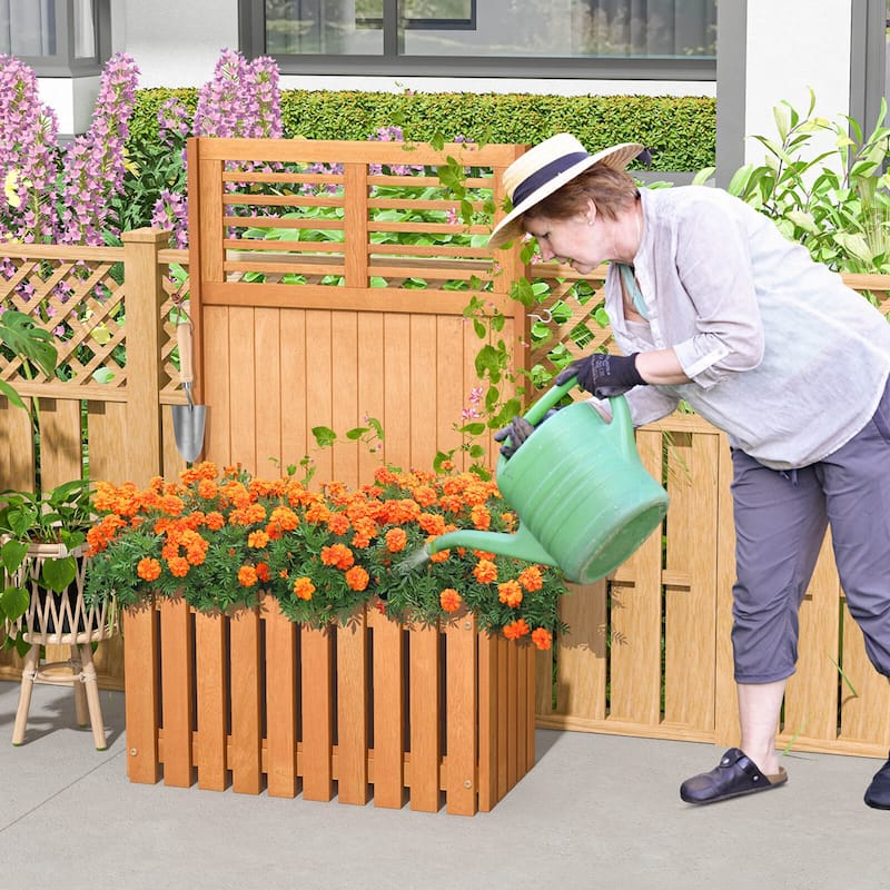 Costway 1/2 PCS Wooden Plant Stand Raised Garden Bed with Trellis &