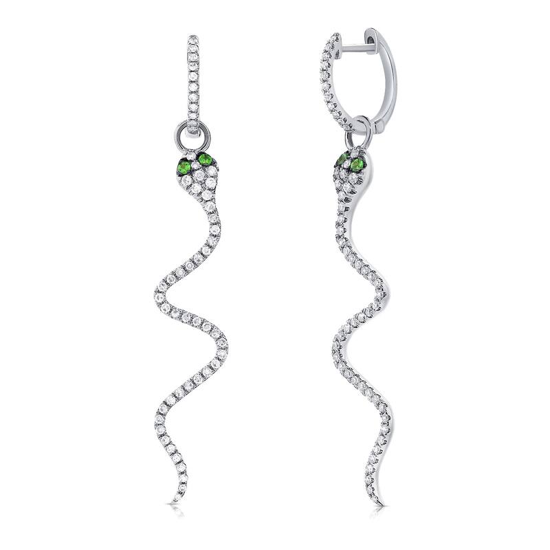Joelle Collection Snake Dangle Earrings Sapphire & Diamonds 14K White Gold