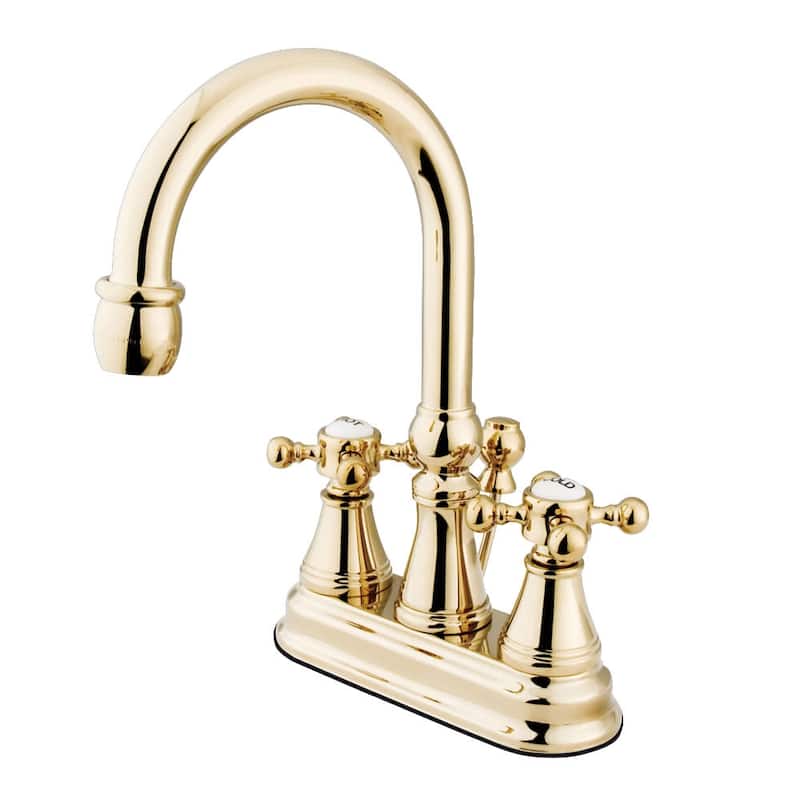 Kingston Brass Vintage 1.2 GPM Deck Mounted Bathroom Faucet with Cross - Polished Brass