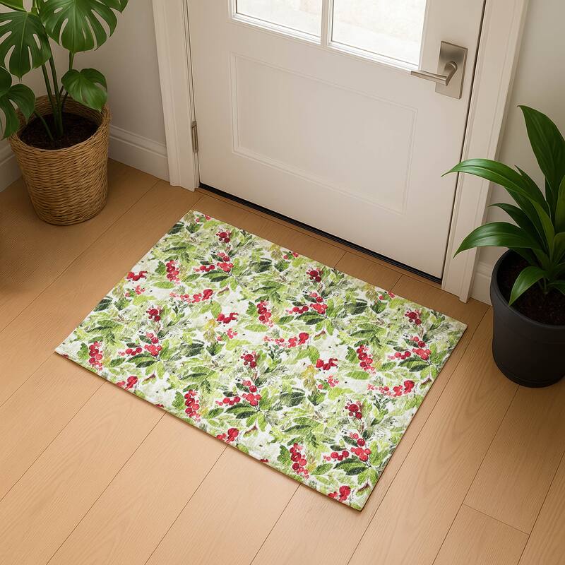 Premium Washable Super Soft Christmas Holly Mayfield Rug - Aloe - 1'8" x 2'6"