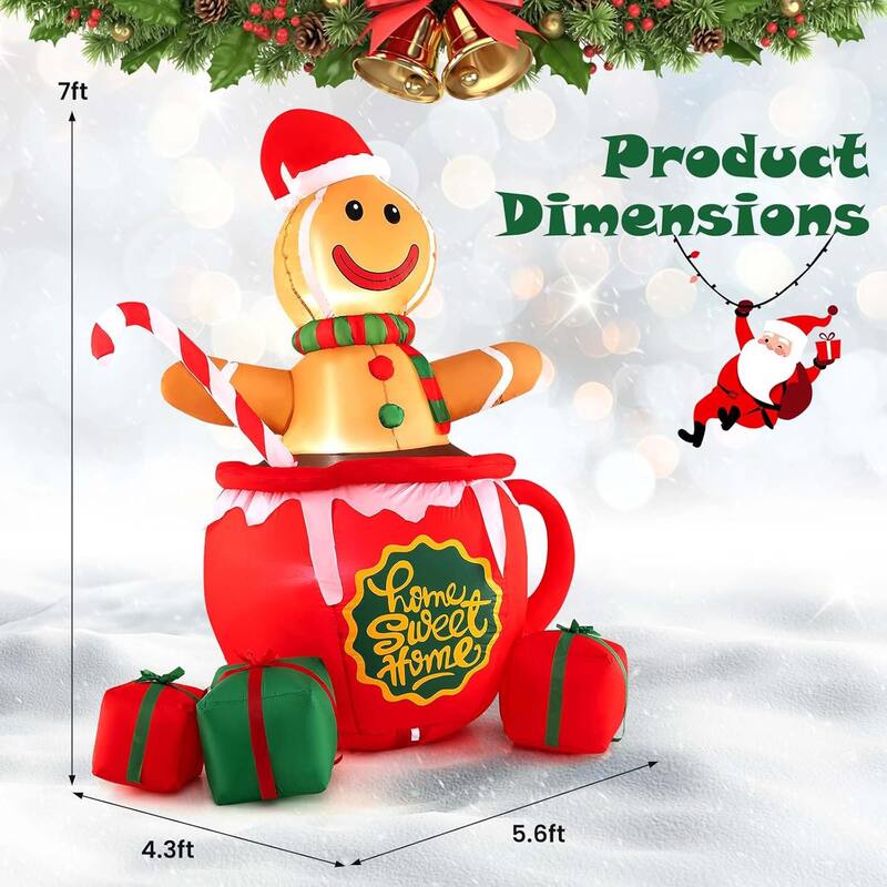 Christmas Inflatable Gingerbread Man Mug Xmas Blow up Yard Candy Boxes - Multicolor
