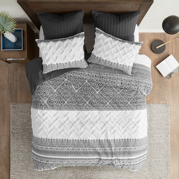 slide 2 of 16, INK+IVY Mila 3 Piece Cotton Duvet Cover Set with Chenille Tufting Gray - King