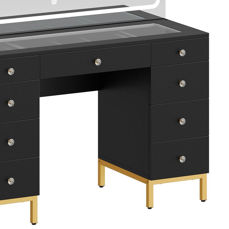 Moasis 45.2'' Vanity Desk Set with LED Lights Mirror & Charging Station