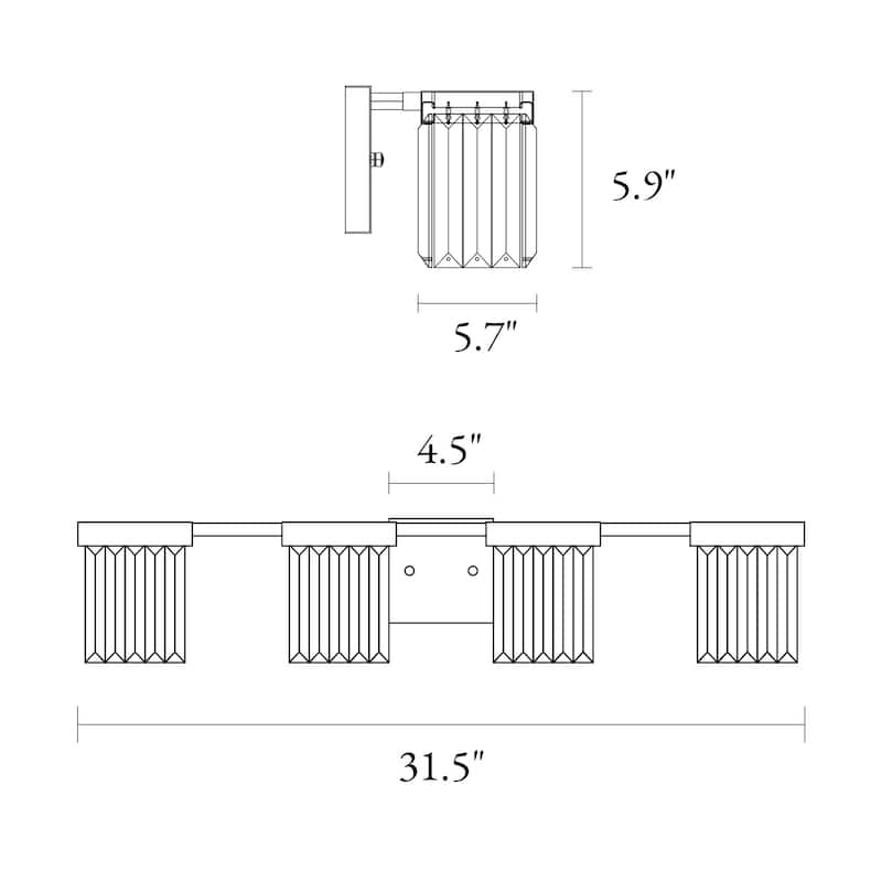 Diore Modern 4-Light Crystal Bathroom Vanity Light Gold Wall Sconces Lamps - Brass Gold - L31.5"*W5.7"*H5.9"