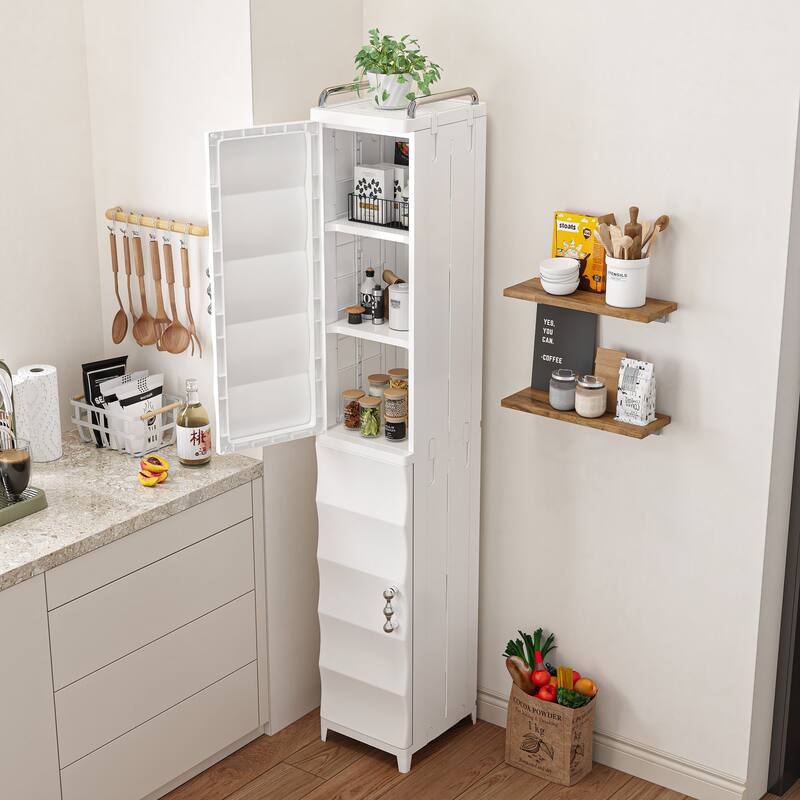 VECELO Freestanding Narrow Storage Bins with Adjustable Shelves PP Plastic Bathroom Storage Unit for Small Spaces Living Room