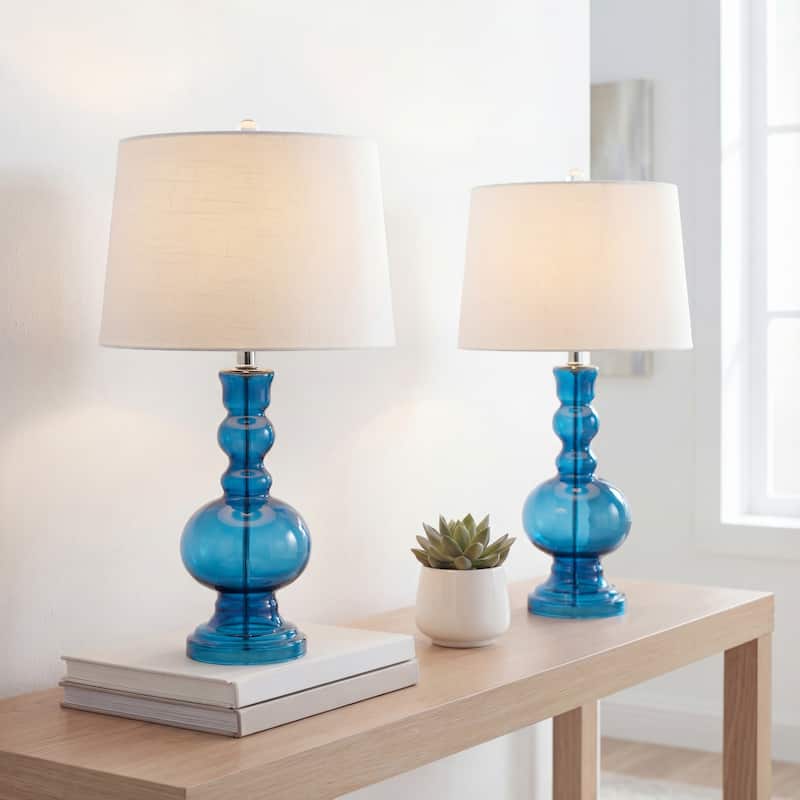Stewart 28.5" Glass LED Table Lamp, Aqua (Set of 2) by JONATHAN Y - Night Blue