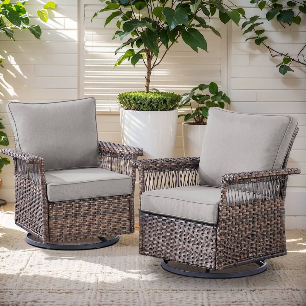 Gymojoy 4PCS Chairs Outdoor Patio Rattan with Ottoman - Brown
