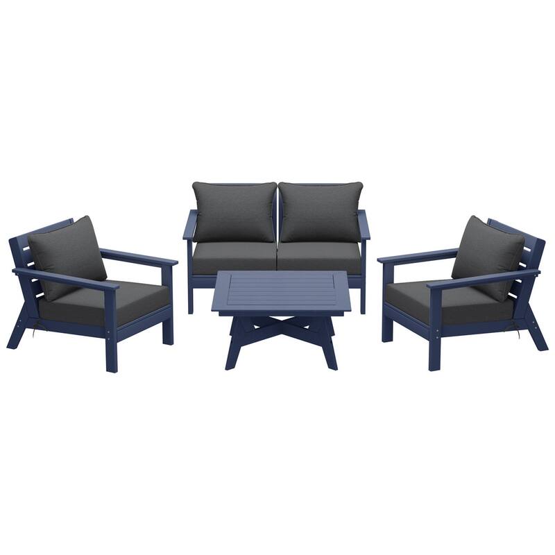 Birchwood All Weather HDPE Outdoor Patio Navy Blue Deep Seating Conversation Set (5-Piece Set)