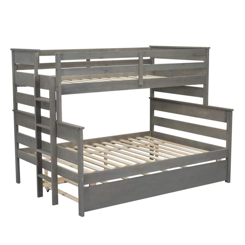Wood Twin over Full Bunk Bed with Twin Size Trundle