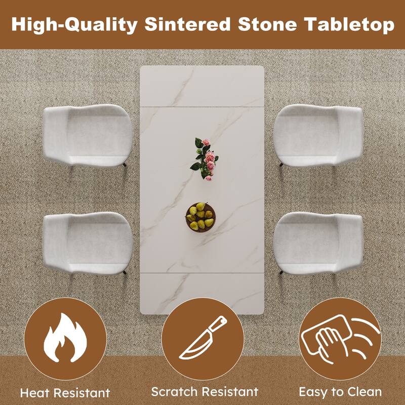 White Table & Chairs Set with 4 Chairs, Modern Expandable Dining Table Side Table Coffee Table with Cross Legs