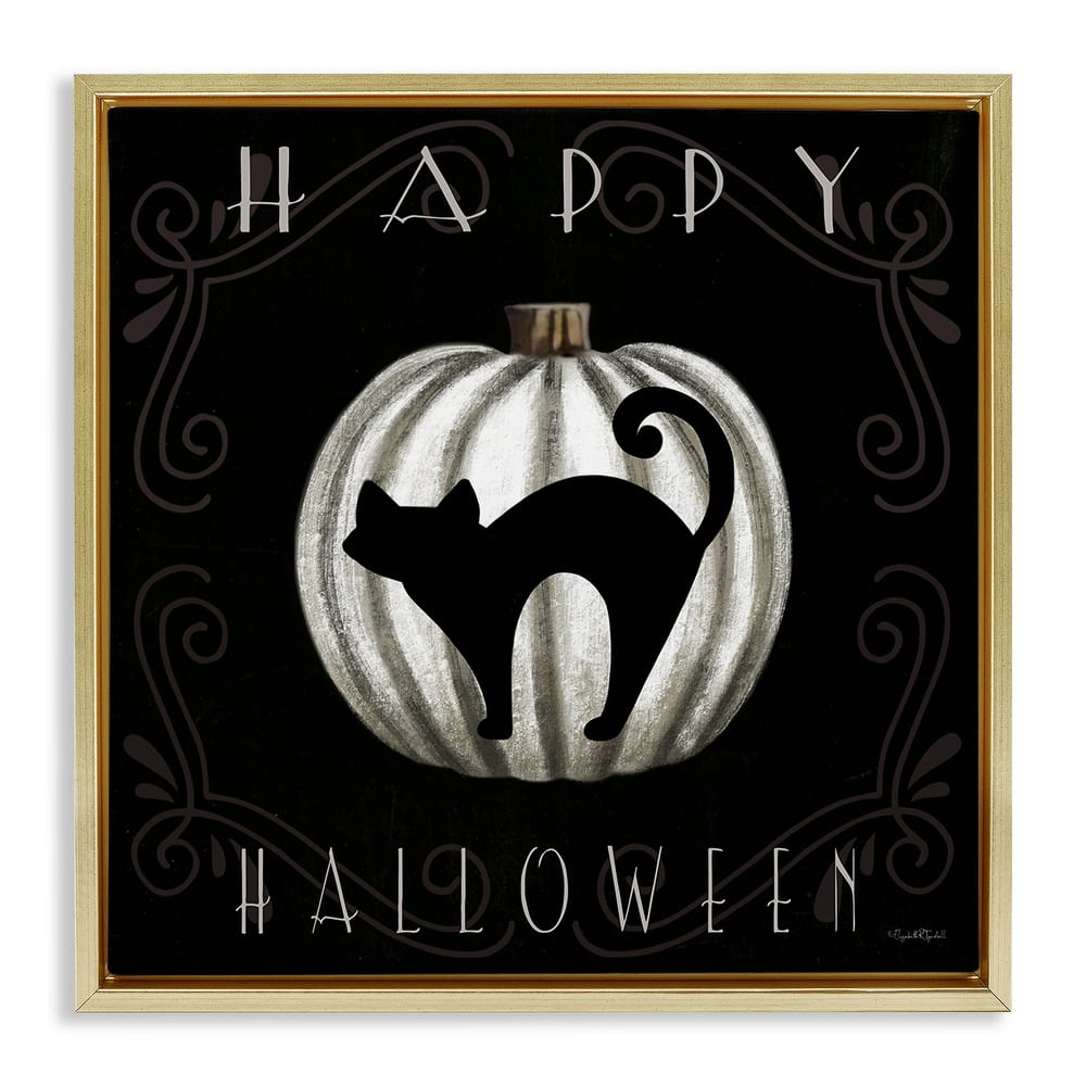 Stupell Happy Halloween Cat & Pumpkin Framed Floater Canvas Wall Art Design By Elizabeth Tyndall