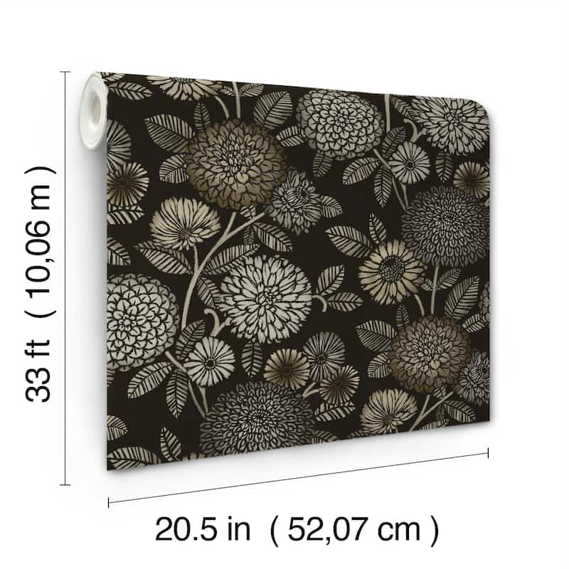 Chesapeake Zalipie Black Floral Trail Wallpaper