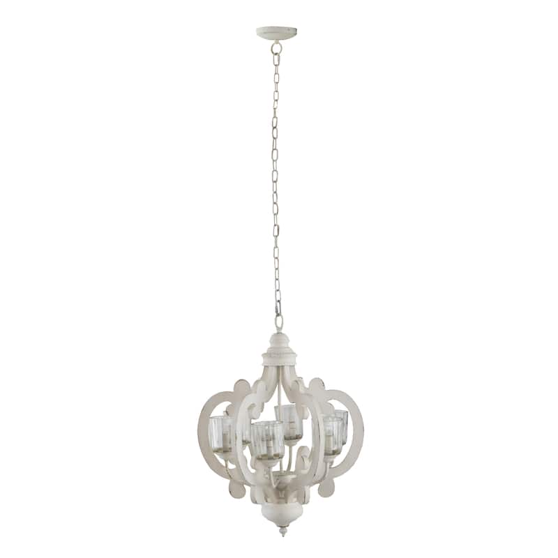 Farmhouse Chandelier, 6-Light Wood Chandelier Pendant Light Fixture with Adjustable Chain , Bulb Not Included