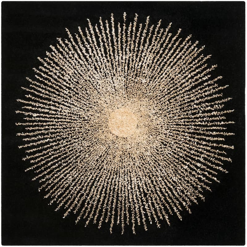 SAFAVIEH Handmade Soho Marsilia Burst New Zealand Wool Rug - 6' Square - Black/Beige - Square