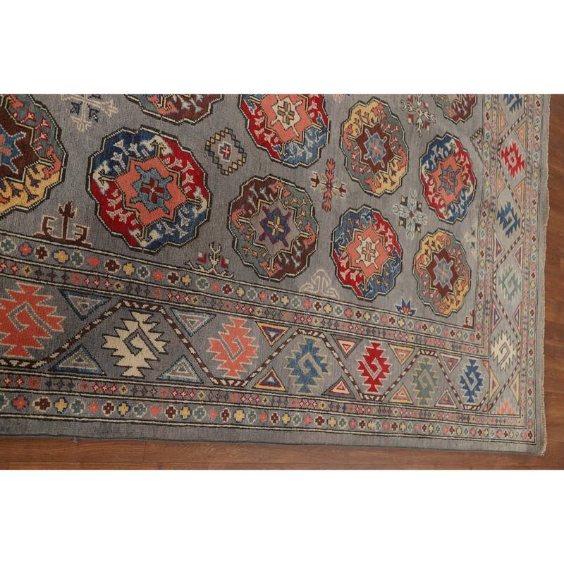 All-Over Gray Kazak Living Room Area Rug Hand-Knotted Wool Carpet - 6'7" x 9'8"
