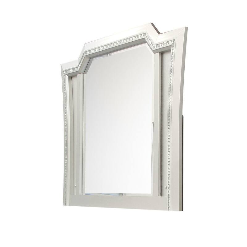 Elegant Mirror with Crystal Sparkling Trim and Led Lights, Silver