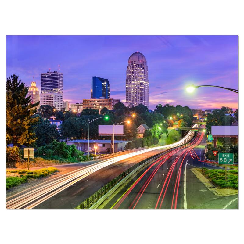 Winston Salem North Carolina - Cityscape Glossy Metal Wall Art - 20 in. wide x 12 in. high