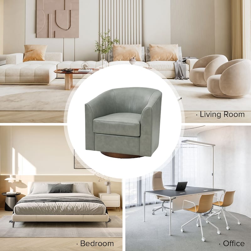 Althea Modern Genuine Leather Swivel Barrel Chair with Solid Wood Base Set of 2 By HULALA HOME