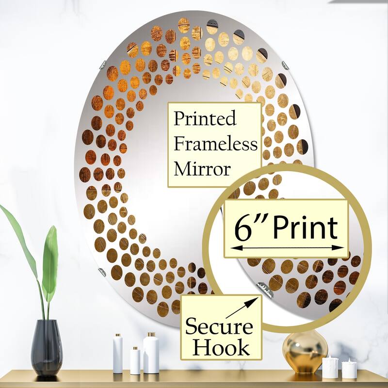 Designart "Bronze Brilliance Symetry" Abstract Shapes Brown Wall Mirror - Modern Large Mirror For Living Room