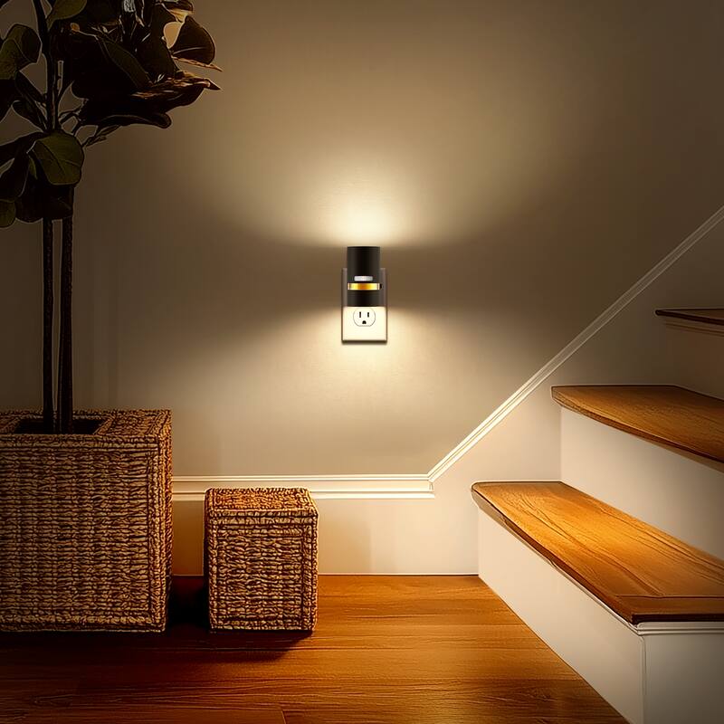 YANSUN 2-Pack Plug-in Motion Sensor Night Lights, Cylinder Design with Gold Belt