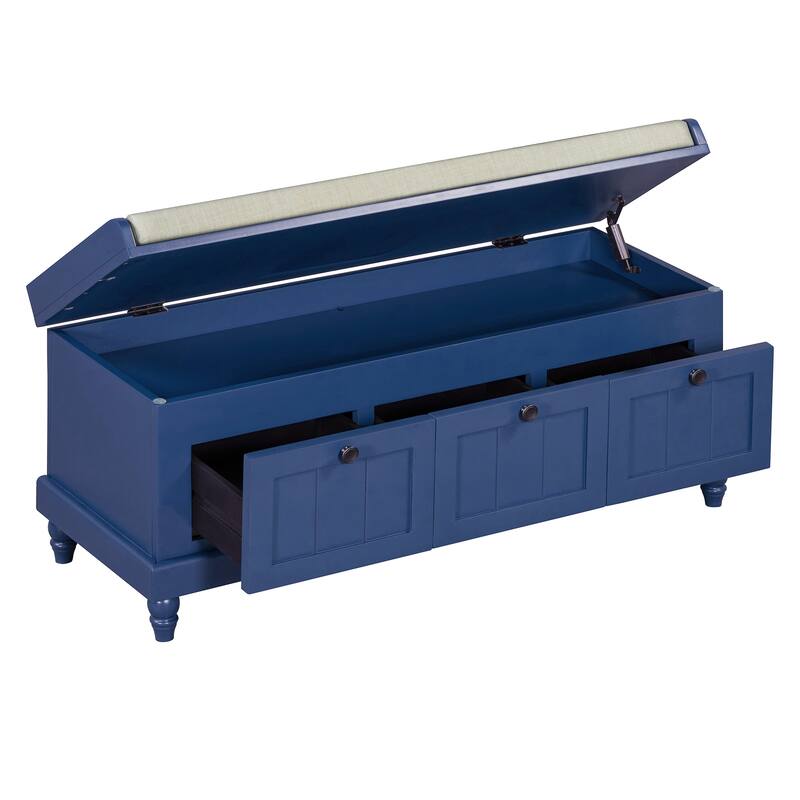 Storage Bench with Cushioned Seat & 3 Drawers, Wooden Entryway Storage Bench, Shoe Bench with Hidden Storage Space