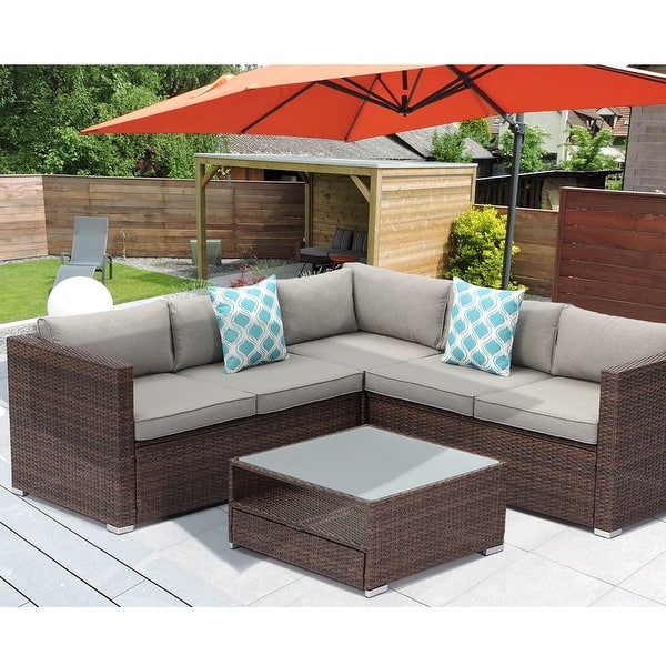 slide 1 of 13, COSIEST 4-piece Patio Outdoor Cushioned Wicker Sectional Sofa Set