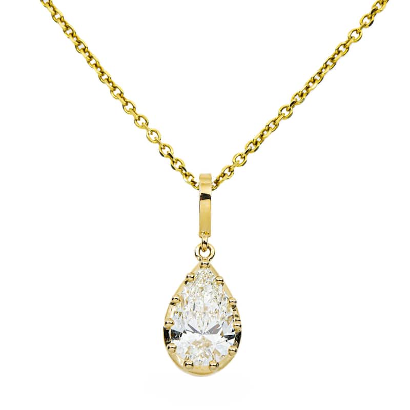 House Of Leon 14K Yellow Gold Pear Cut Diamond Pendant & Chain Necklace 2.02ct