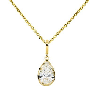 House Of Leon 14K Yellow Gold Pear Cut Diamond Pendant & Chain Necklace 2.02ct