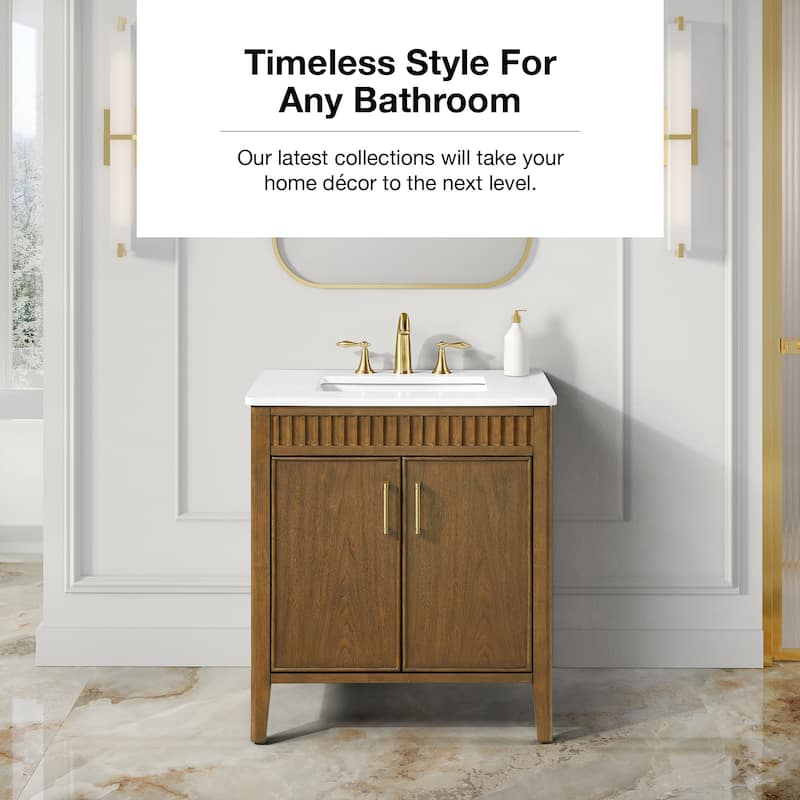 OVE Juliette Warm Walnut Bathroom Vanity with White Quartz Top