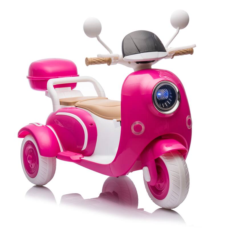 12V Ride-On Two-Seater Motorcycle for Kids, Three-Wheel Design, USB, Bluetooth, Adult Seat Flip, and Storage for Ages 3-6.