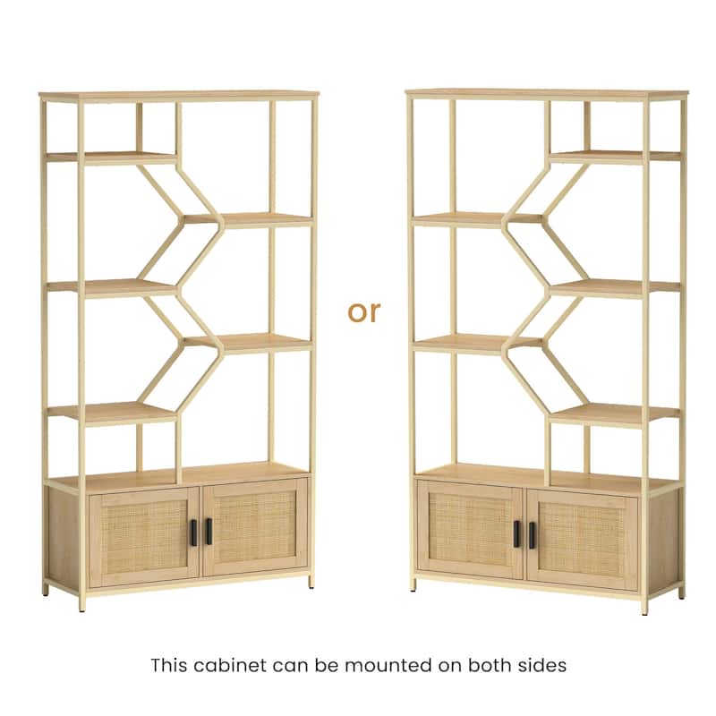 7-tier Rattan Bookcases with Cabinet - 39.4''W x 13.8''D x 75.6''H