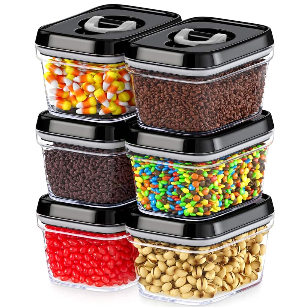 Mini Airtight Food Storage Containers with Lids - Set of 6 Clear Plastic Small Pantry Containers