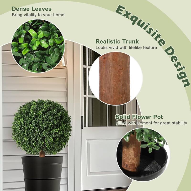 24 Inch Artificial Topiary Boxwood Ball Trees, Set of 2 - 24 inch