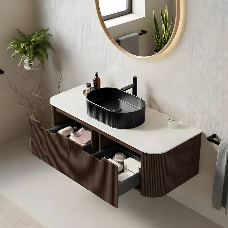 Wall Mounted Bathroom Vanity with Black Oval Ceramic Basin