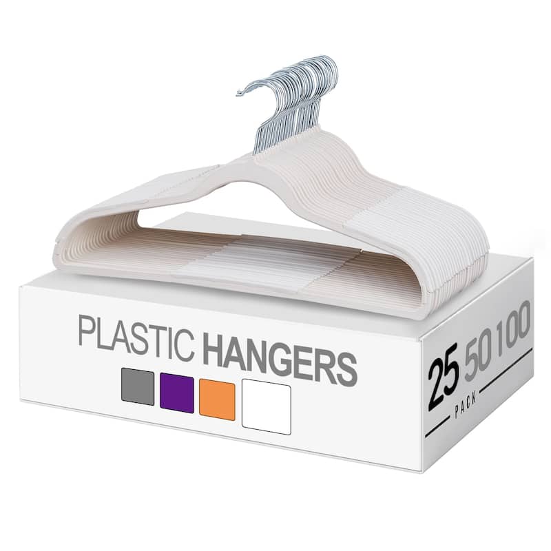 Javlergo 25/50 Pack Heavy Duty Plastic Hangers, 360º Swivel Hook Coat Hangers, Non-Slip, Space-Saving