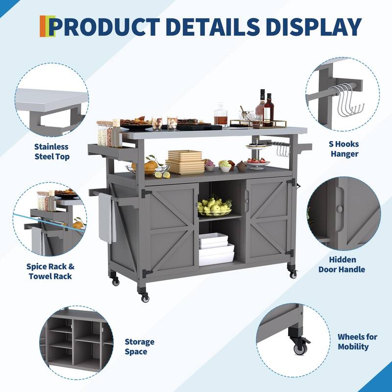 Outdoor Prep Table Grill Cart with Storage Cabinet for Patio BBQ