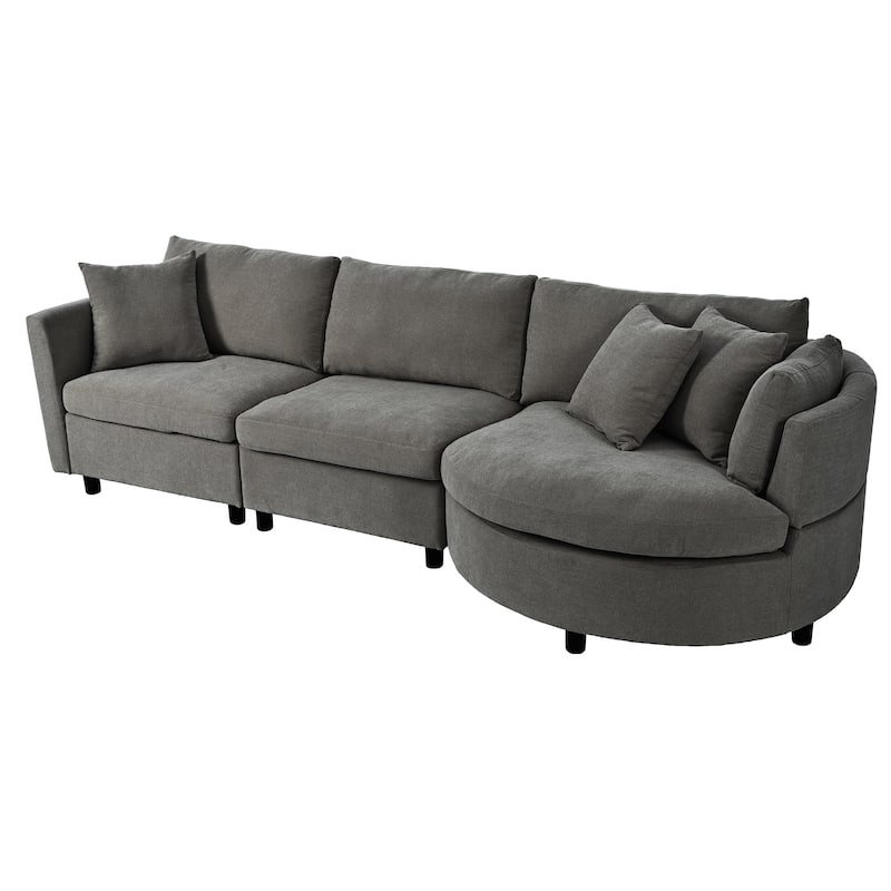 111.4" Polyester Sectional Sofa with Curved Design & Pillows