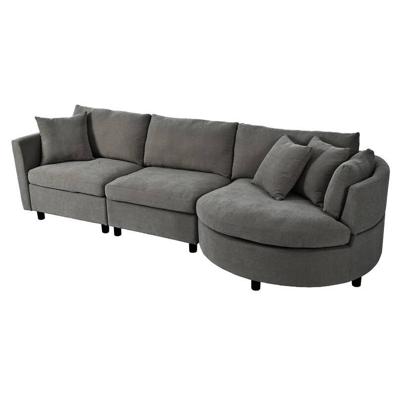 Polyester Combination Sofas with 3 Pillows, Chenille Curved Sectional Sofa for Livingroom 3-Seater Neil Fabric Sofa